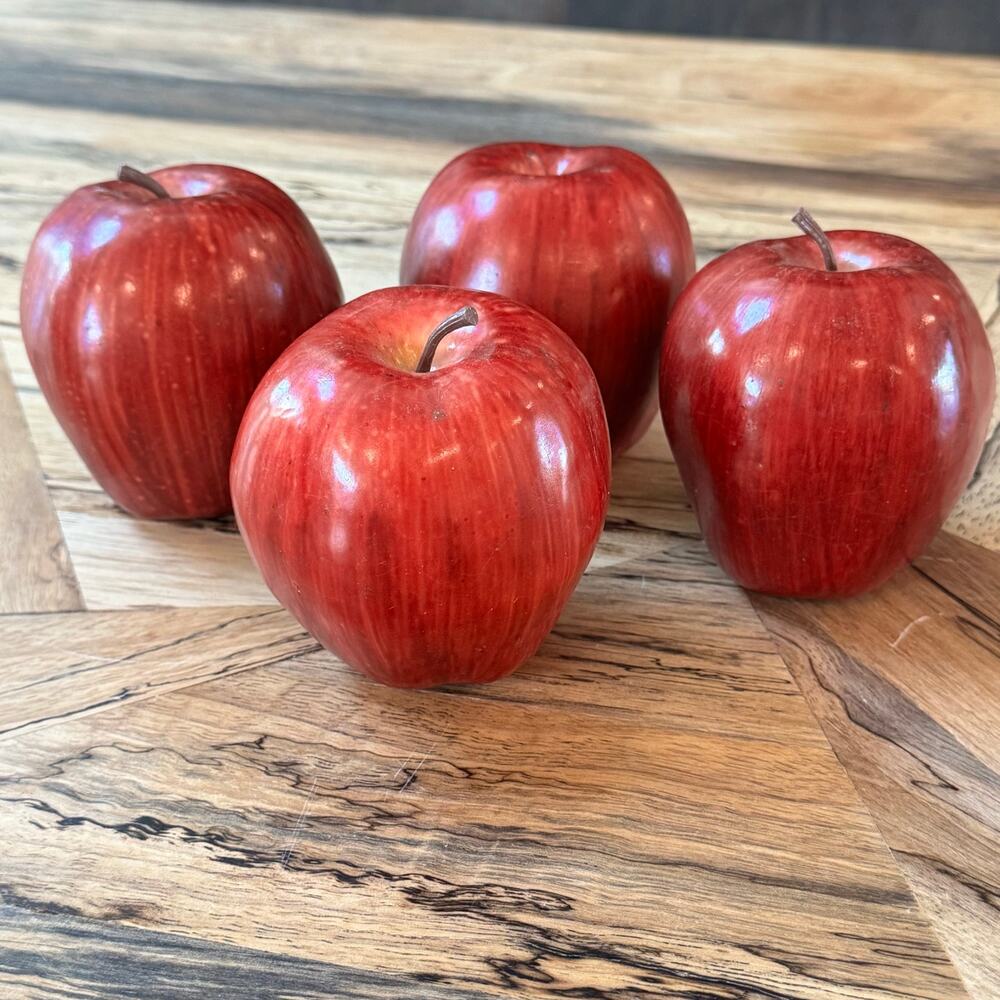 Lot of 4 Vintage Realistic Faux Red Delicious Apples 3 Staging Craft Fruit Fall